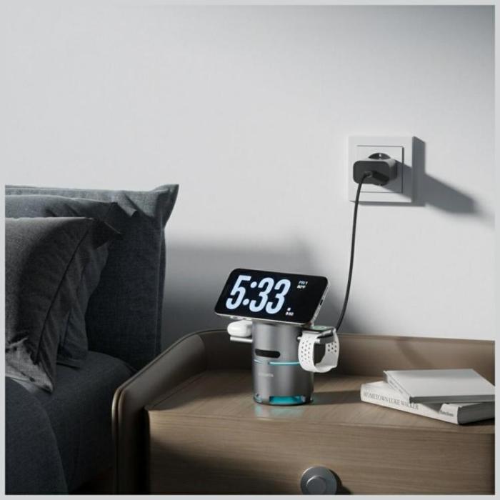 4smarts - 4smarts Qi2 Trådlös Laddare Apple Watch iPhone Airpods ChargeBot Sound - Grå