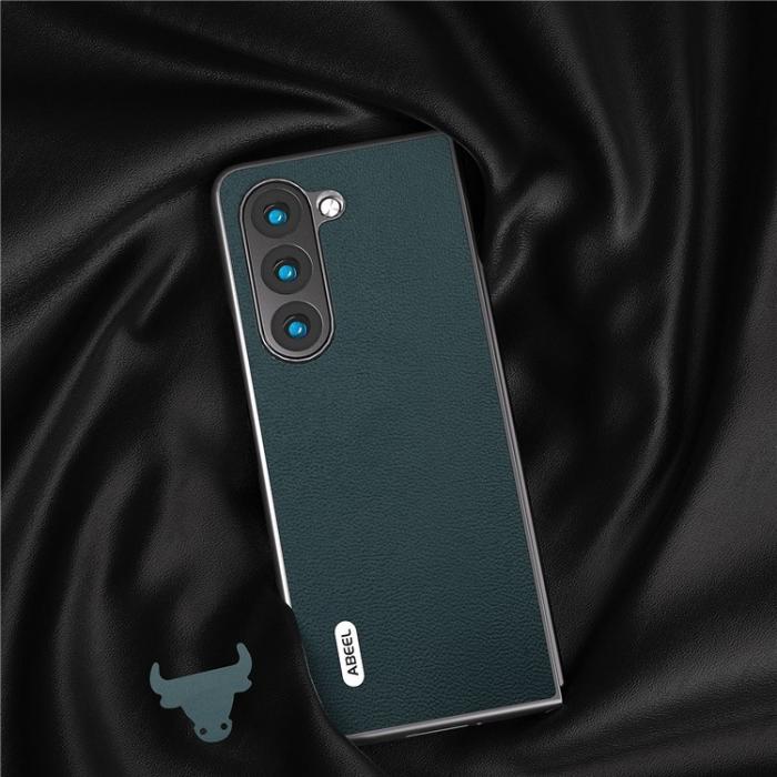 ABEEL - ABEEL Galaxy Z Fold 5 Mobilskal Äkta Cow Läder - Grön