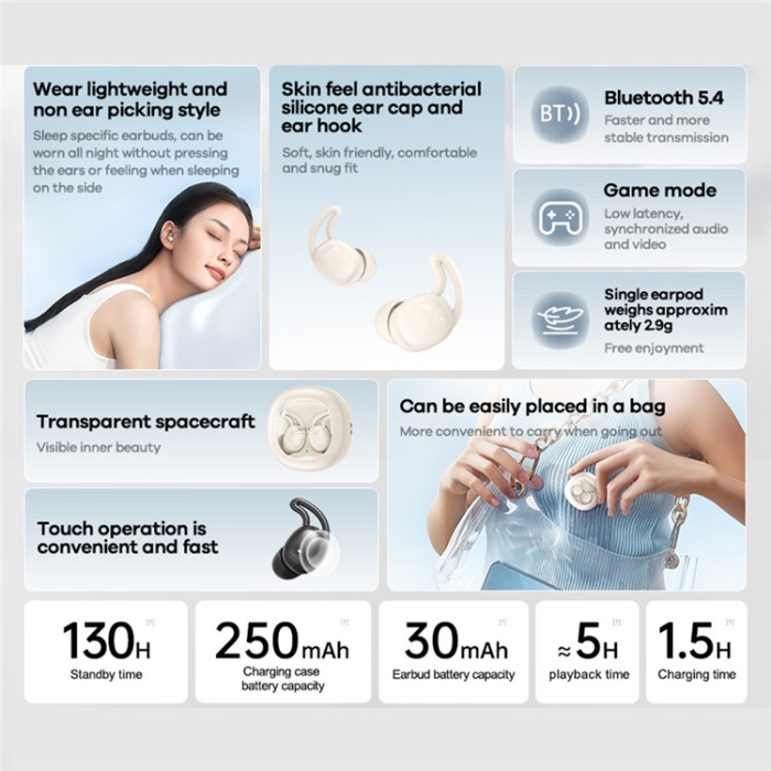 Remax - Remax In-Ear Hörlurar Bluetooth Sleepbuds Z3 - Beige