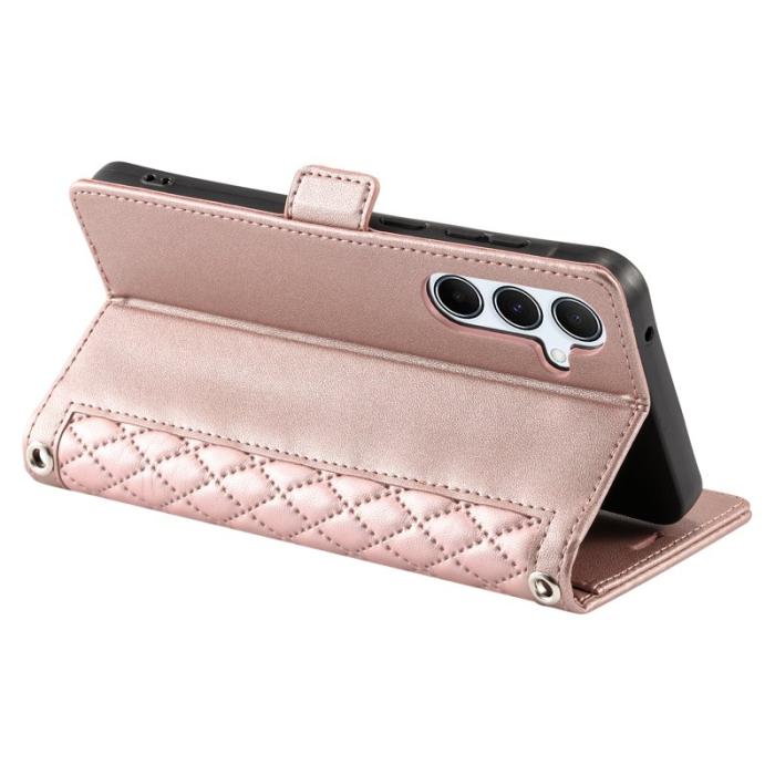 OEM - Samsung Galaxy S26/S26 Pro Plånboksfodral Konstläder Rhombus - Roséguld