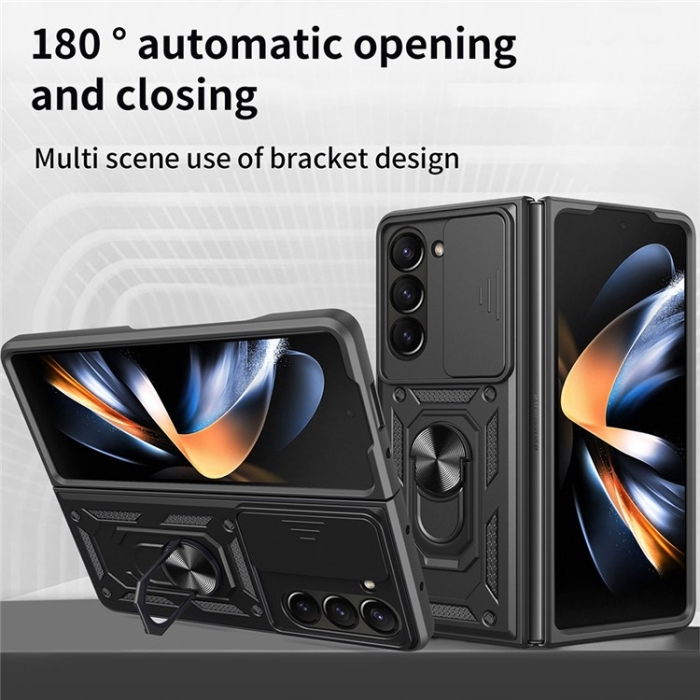 A-One Brand - Galaxy Z Fold 7 Mobilskal Kickstand Glida Kamera - Svart/Blå