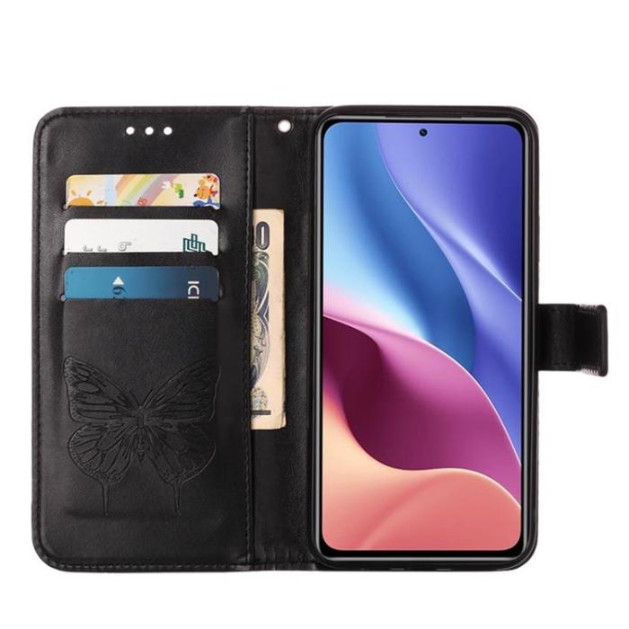 A-One Brand - Butterfly Flower Imprinted Plånboksfodral Xiaomi 12 Pro - Svart