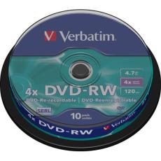 UTGATT5 - Verbatim DVD-RW, 4x, 4,7GB/120min, 10-pack spindel, SERL