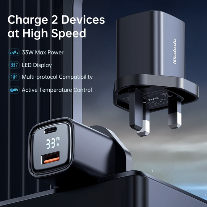 Mcdodo - MCDODO Snabbladdare 33W USB-A - USB-C UK Graphite - Svart