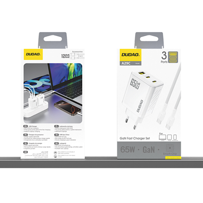 Dudao - Dudao Snabbladdare USB-A/2x USB-C 65W med USB-C Kabel