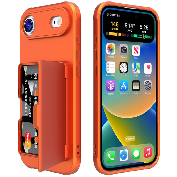 A-One Brand - iPhone Air Mobilskal Korthållare Mirror Kickstand - Orange