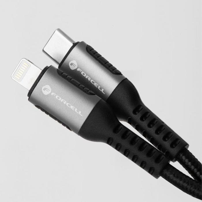 Forcell - Forcell USB-C till Lightning Kabel 27W 2m PD 3A Cafule - Svart