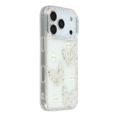 A-One Brand - iPhone 17 Pro Mobilskal Rhinestone Edge Pearl Butterfly
