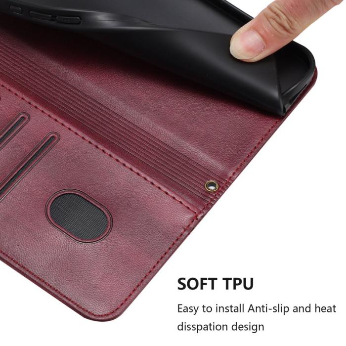 OEM - Samsung Galaxy A37 Plånboksfodral Konstläder Retro Textur - Vinröd