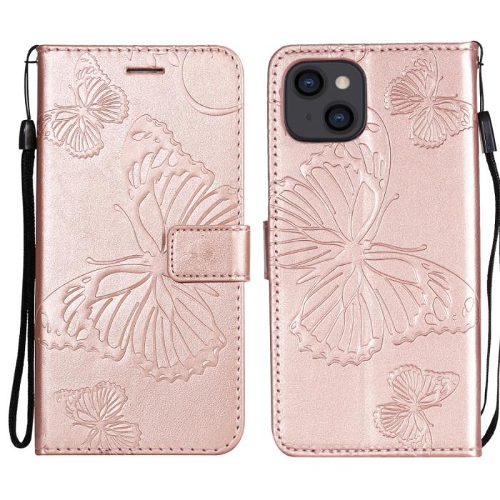 OEM - Fjärilar Plånboksfodral iPhone 13 Mini - Rose Gold