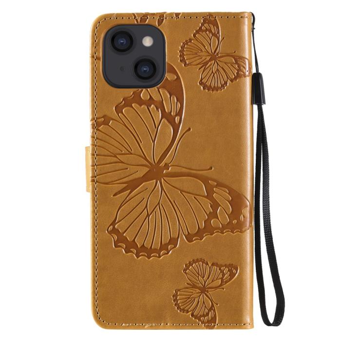 OEM - Fjärilar Plånboksfodral iPhone 13 Mini - Gul