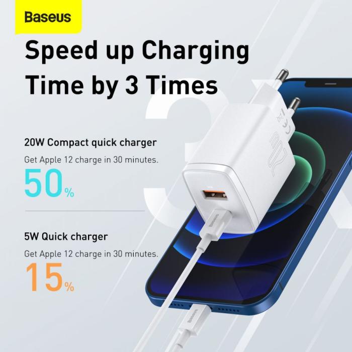 BASEUS - Baseus 2-Port Network Charger 20w - Vit