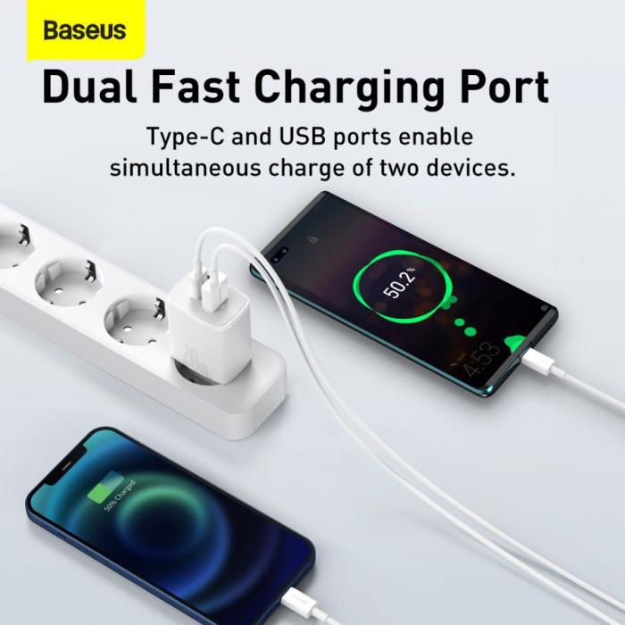 BASEUS - Baseus 2-Port Network Charger 20w - Vit