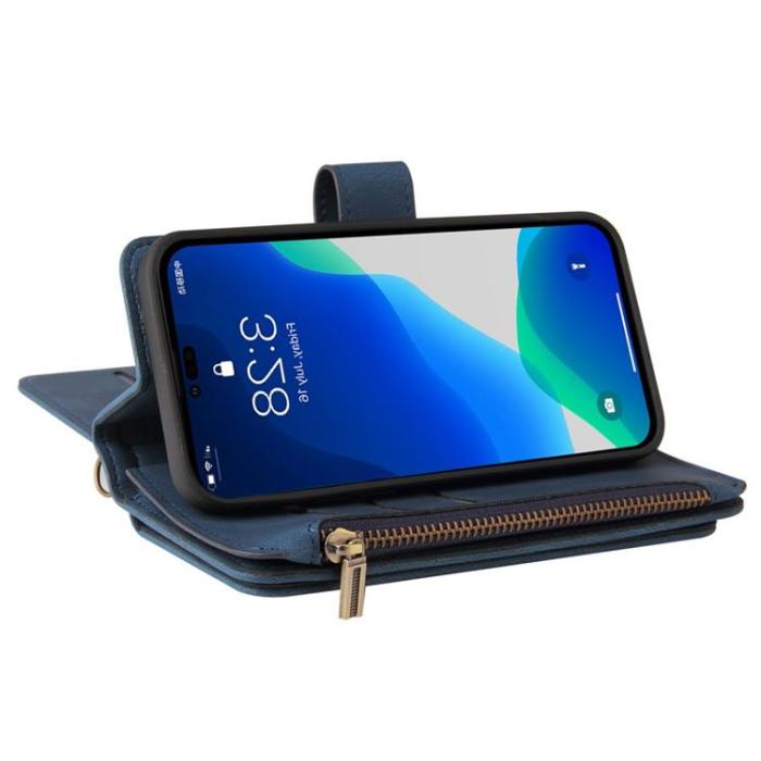 OEM - iPhone 14 Pro Plånboksfodral KT Zipper - Blå