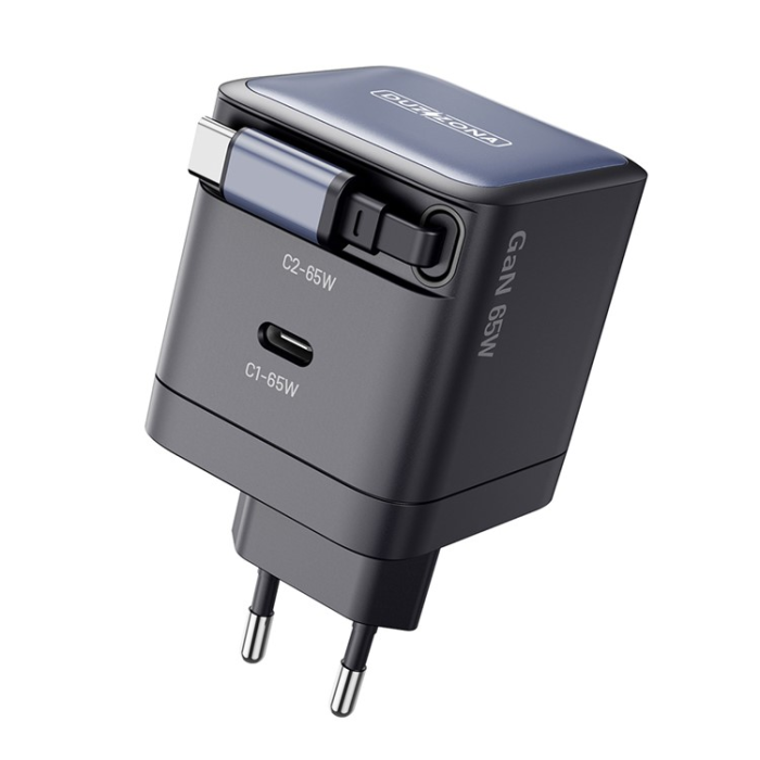 DUZZONA - DUZZONA GaN Snabbladdare USB-C 65W Retractable USB-C Kabel EU