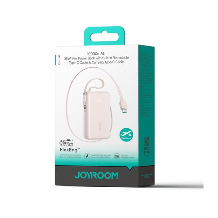 Joyroom - Joyroom Powerbank 10000 mAh 35W med Inbyggda USB-C-Kablar - Rosa