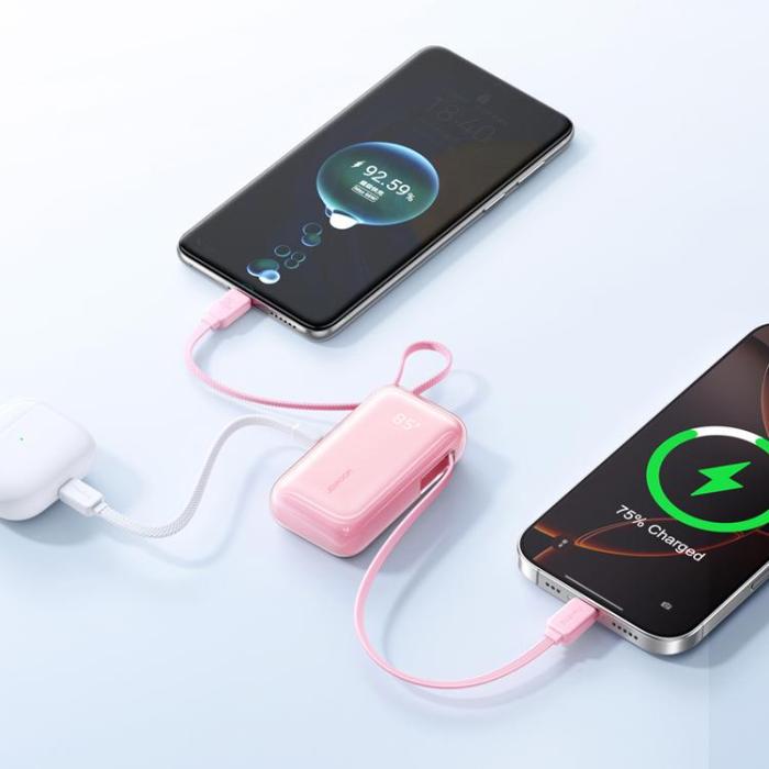 Joyroom - Joyroom Powerbank 10000 mAh 35W med Inbyggda USB-C-Kablar - Rosa