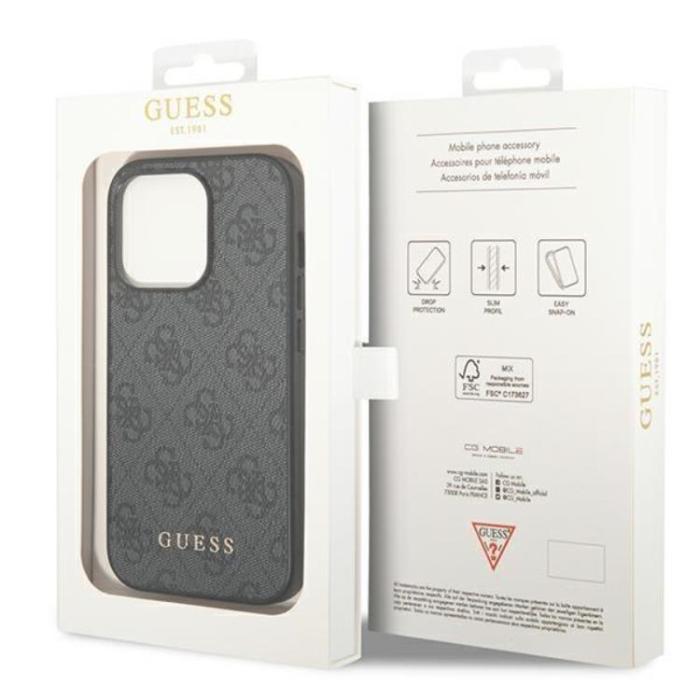 Guess - Guess iPhone 14 Pro Mobilskal Metall Gold Logo - Grå