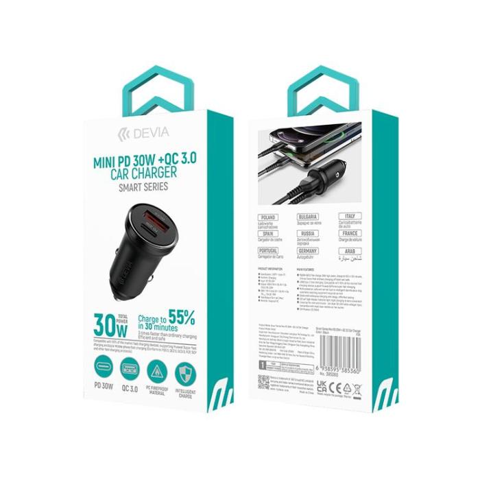 Devia - Devia Billaddare 30W 1xUSB-C 1xUSB Smart Mini PD QC 3.0 EA442