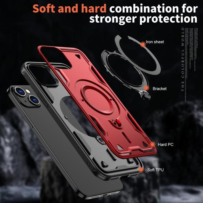 N/A - Mobilskal till iPhone 15 Plus Militärskydd Plast Kickstand - Röd