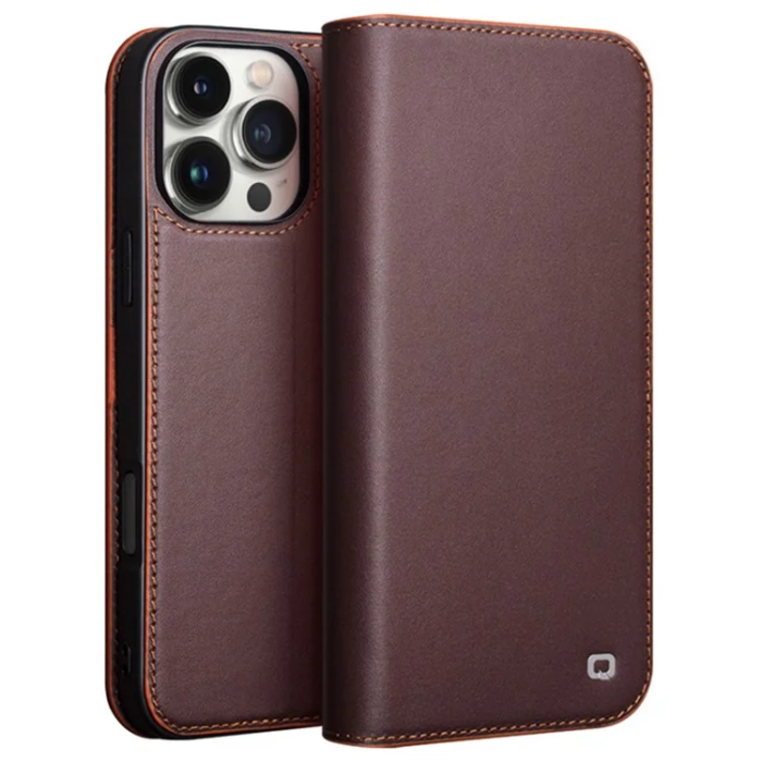 QIALINO - Qialino iPhone 16 Pro Max Plånboksfodral Äkta läder - Brun