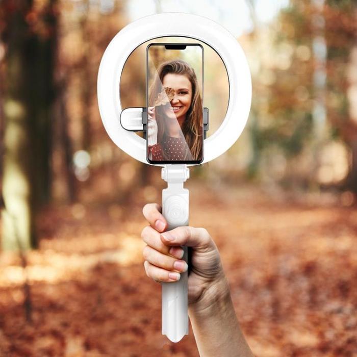 OEM - LED Ring light Tripod/Selfiestick med fjärrkontroll - Vit