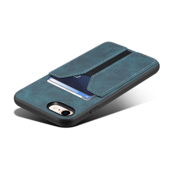DENIOR - DENIOR iPhone 16e Fodral Elastisk Kortficka KonstLäder Blå