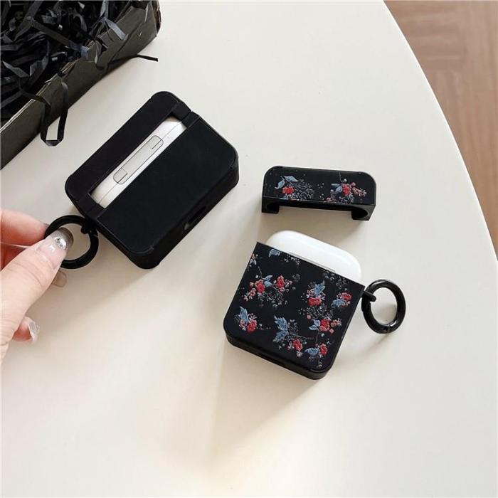 OEM - Airpods 1/2 Skal TPU Floral - Svart/Blå