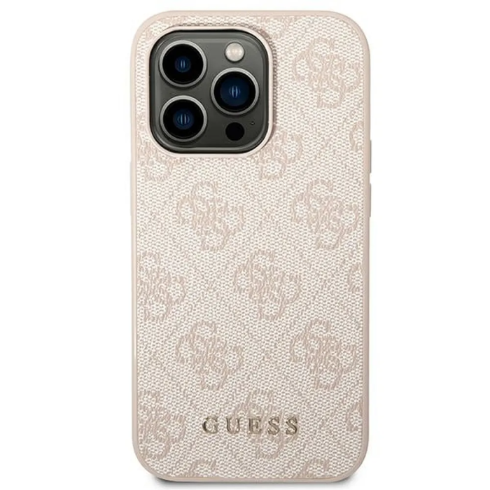 Guess - GUESS iPhone 14 Pro Skal Glitter Flakes Script Metal Logo - Rosa