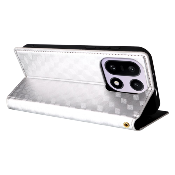 A-One Brand - OnePlus 15 Plånboksfodral Rhombus Imprinted Konstläder - Silver