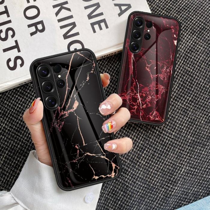 OEM - Mobilskal för Samsung Galaxy S26 Ultra Härdat glas Plast - Guld svart marmor