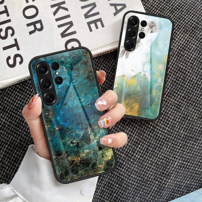 OEM - Mobilskal för Samsung Galaxy S26 Ultra Härdat glas Plast - Guld svart marmor