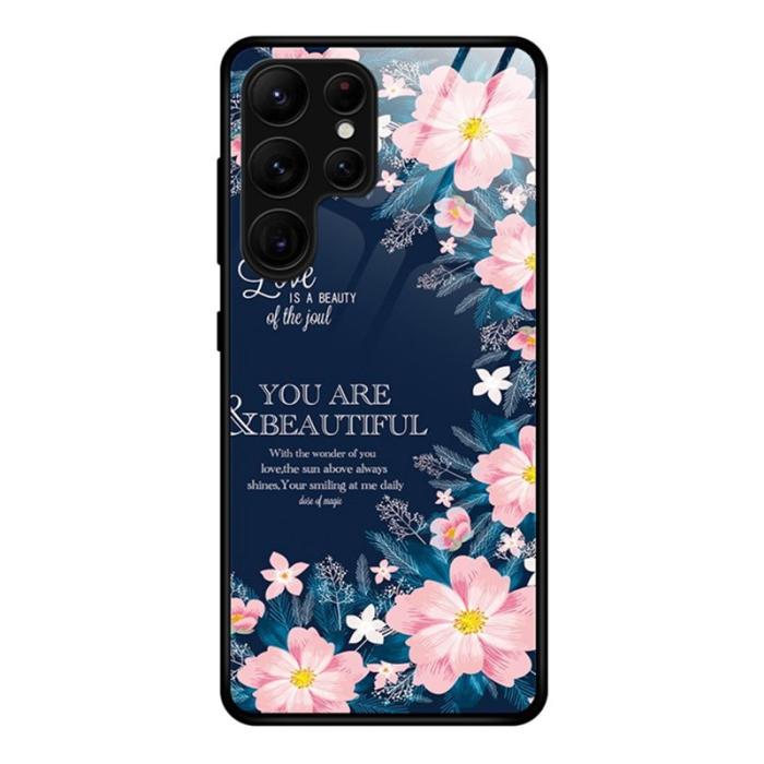 OEM - Mobilskal för Samsung Galaxy S26 Ultra Härdat glas + PC + TPU - Rosa blommor