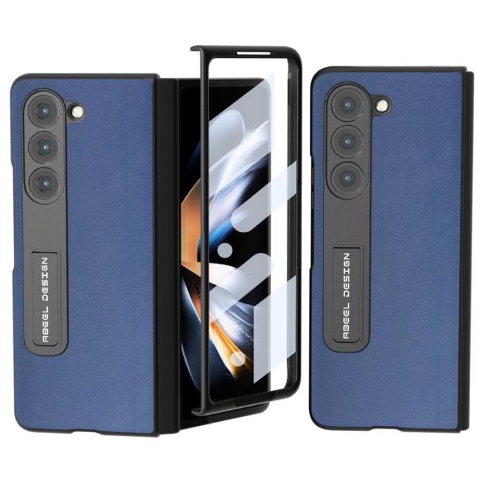 ABEEL - ABEEL Samsung Galaxy Z Fold5 Kickstand Plånboksfodral Äkta Läder Blå
