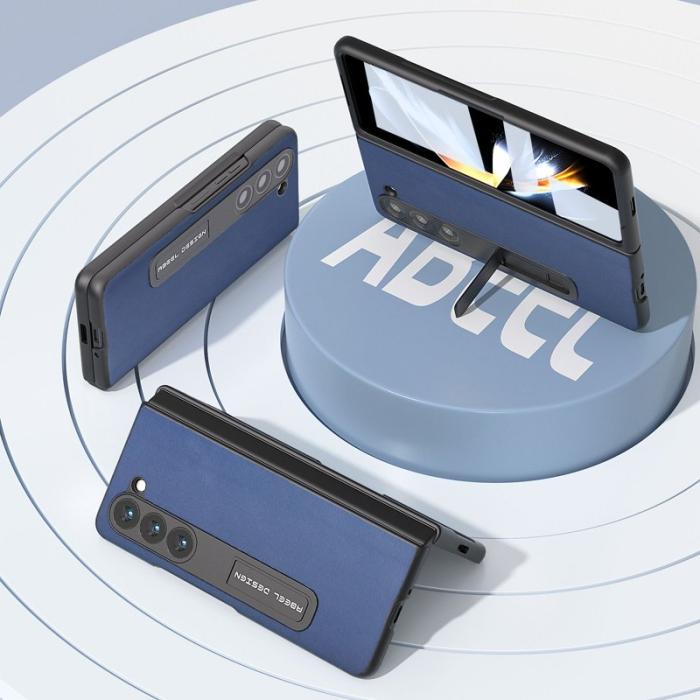 ABEEL - ABEEL Samsung Galaxy Z Fold5 Kickstand Plånboksfodral Äkta Läder Blå