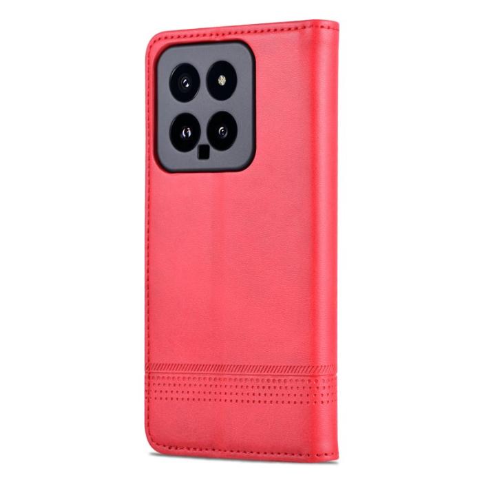 AZNS - AZNS Xiaomi 14 Konstläder Plånboksfodral Anti-Scratch Ställ - Röd