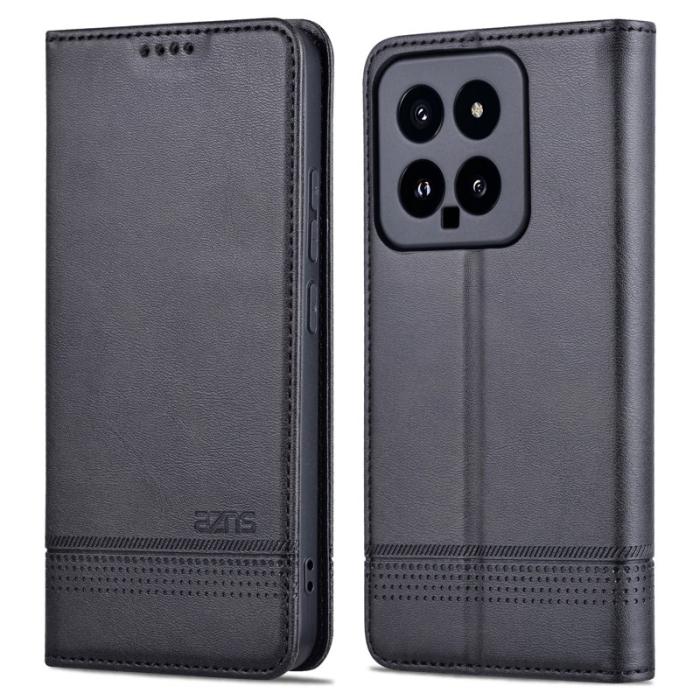 AZNS - AZNS Xiaomi 14 Konstläder Plånboksfodral Anti-Scratch Ställ - Svart