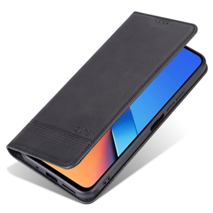 AZNS - AZNS Xiaomi 14 Konstläder Plånboksfodral Anti-Scratch Ställ - Svart