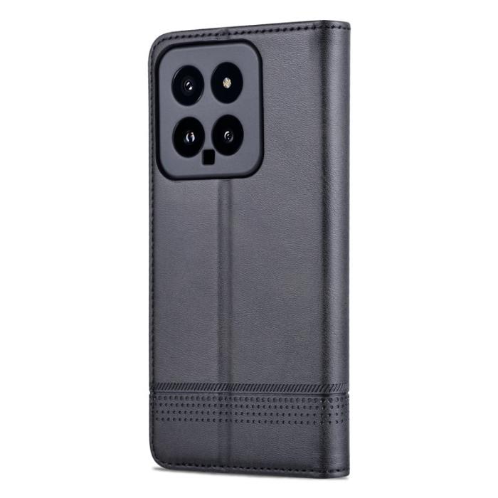AZNS - AZNS Xiaomi 14 Konstläder Plånboksfodral Anti-Scratch Ställ - Svart