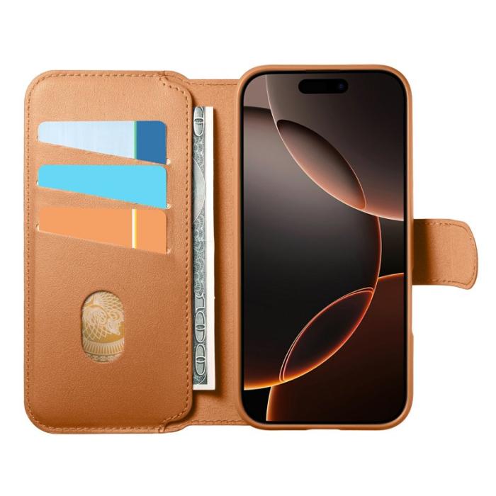 CASENEO - CASENEO iPhone 16 Plus Plånboksfodral Magnetiskt RFID Blocker Konstläder - Brun