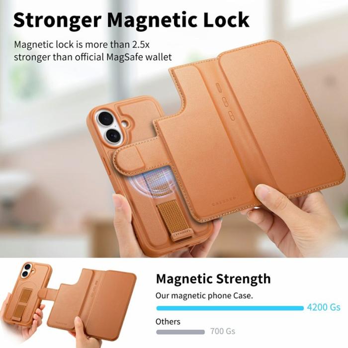 CASENEO - CASENEO iPhone 16 Plus Plånboksfodral Magnetiskt RFID Blocker Konstläder - Brun
