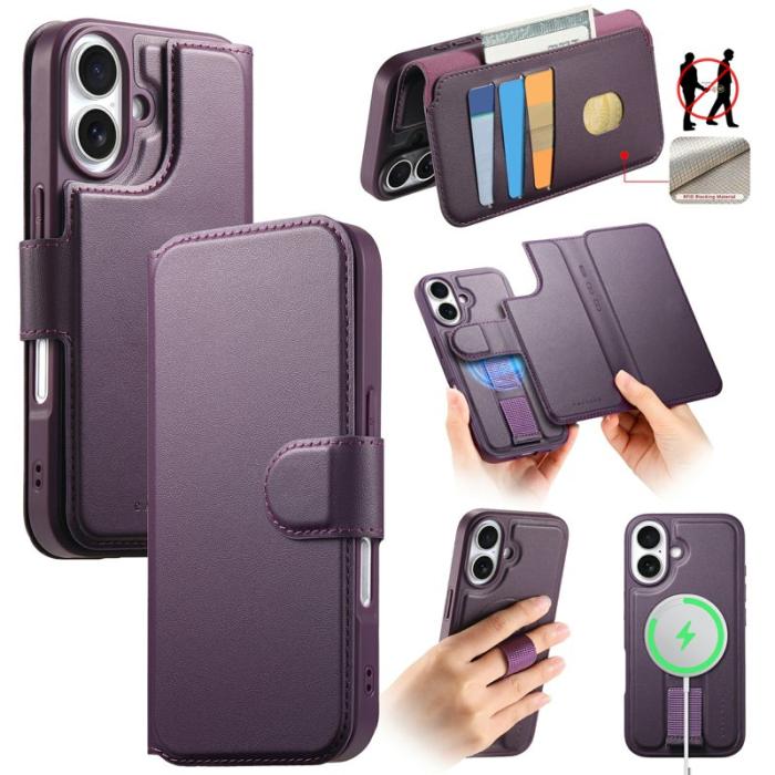 CASENEO - CASENEO iPhone 16 Plus Plånboksfodral Magnetiskt RFID Blocker Konstläder - Lila