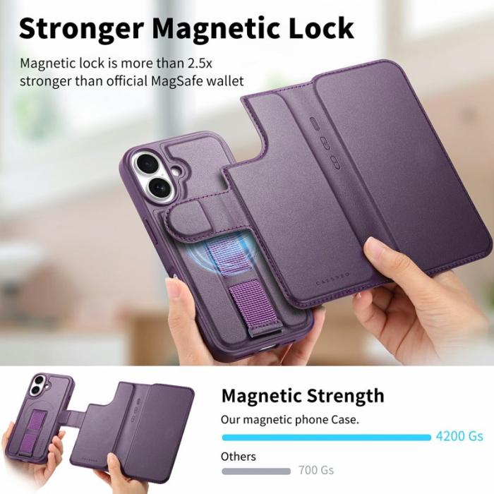 CASENEO - CASENEO iPhone 16 Plus Plånboksfodral Magnetiskt RFID Blocker Konstläder - Lila