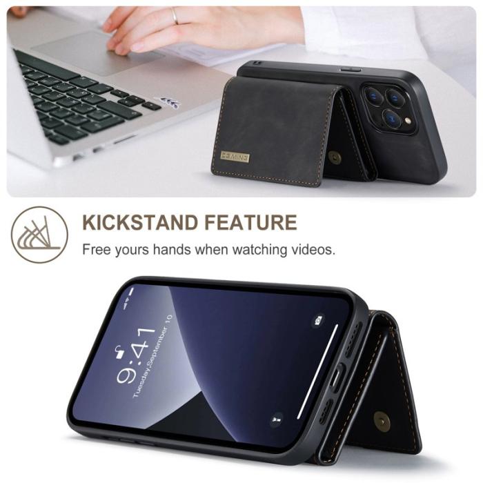 DG.MING - DG.MING iPhone 16 Pro Konstläder Plånboksfodral Kickstand Svart