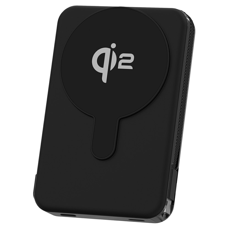 Qi2 Trådlös Magnetisk Powerbank 10000mAh 15W med Inbyggd Kabel - Svart | 505295 | AlltMobil
