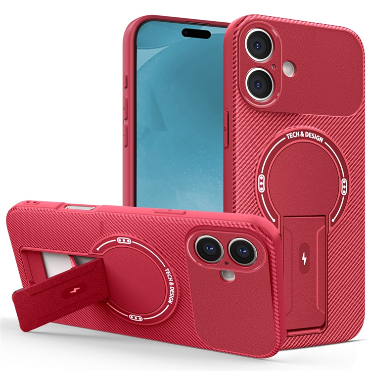 iPhone 17 Mobilskal MagSafe Kickstand Carbon Fiber - Röd | 2353 | AlltMobil