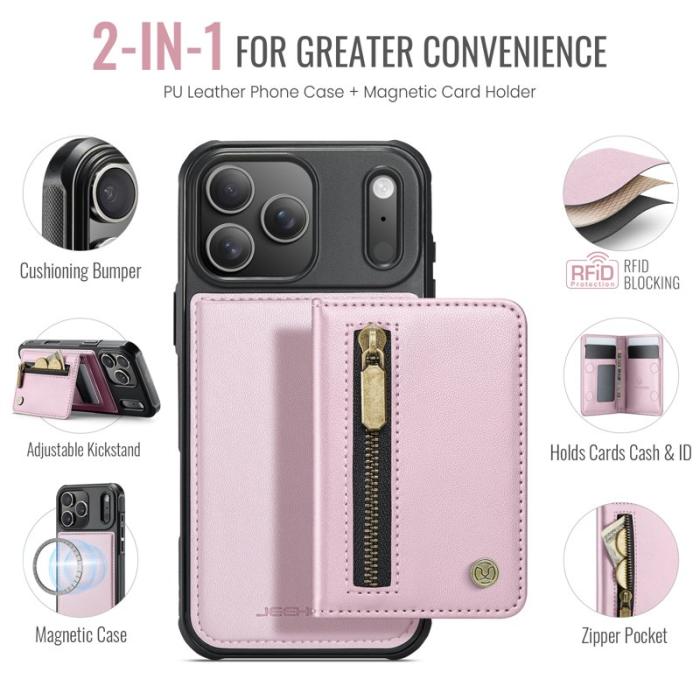 JEEHOOD - JEEHOOD J12 Mobilskal till iPhone 17 Pro Magnetiskt Konstläder Rosa