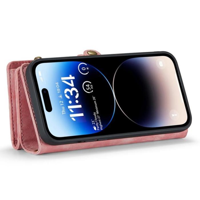 Caseme - CASEME iPhone 14 Pro Max Plånboksfodral Äkta Läder Detachable - Rosa