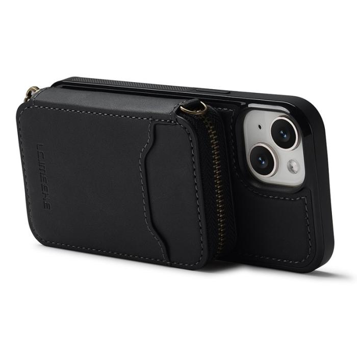 LC.imeeke - LC.IMEEKE L6 iPhone 15 Plånboksfodral Konstläder - Svart
