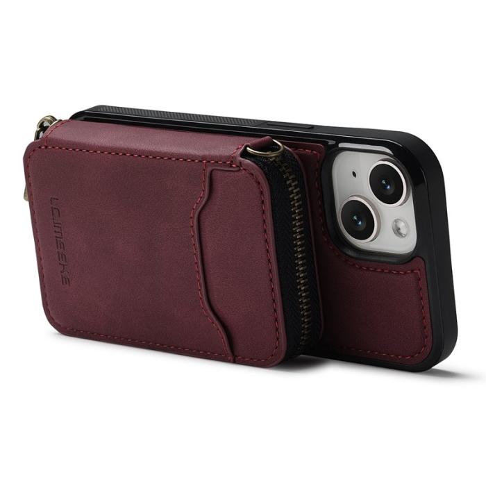 LC.imeeke - LC.IMEEKE L6 iPhone 15 Plånboksfodral Magnetiskt - Röd Konstläder